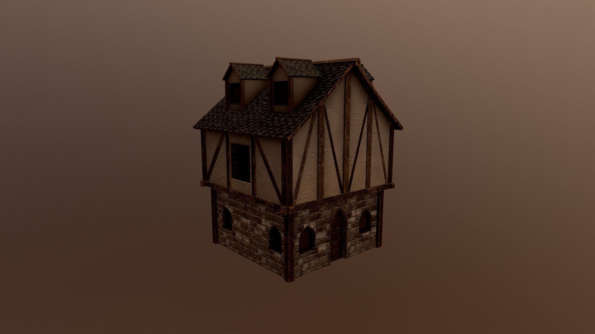 Medieval Village House 3 Low-poly 3D model_9