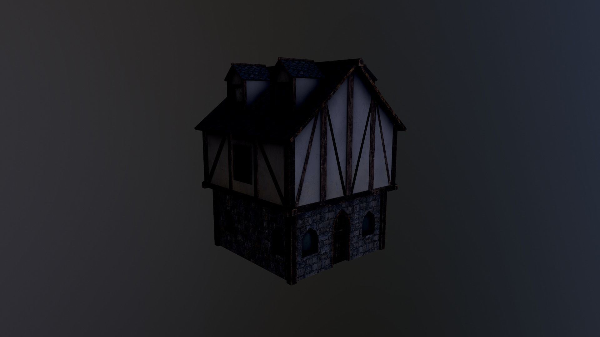 Medieval Village House 3 Low-poly 3D model_7