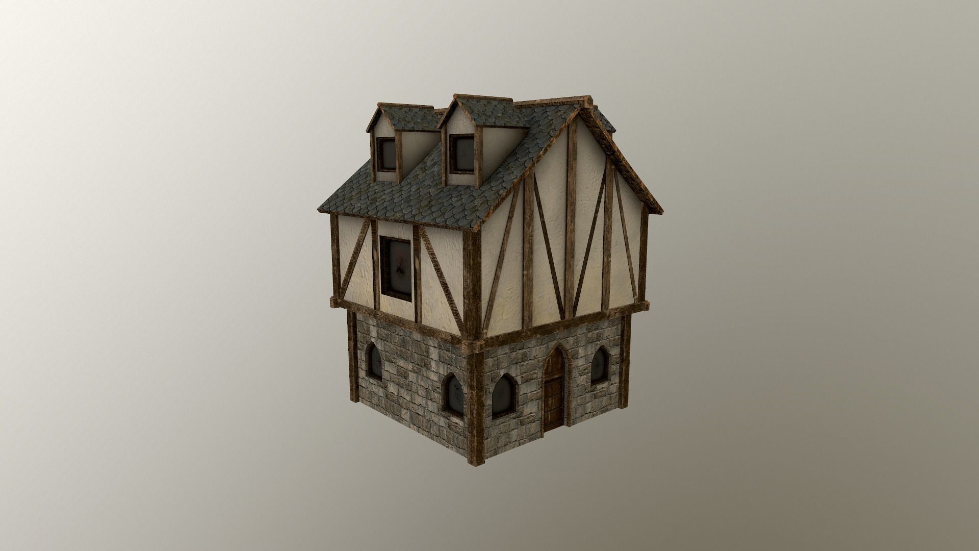 Medieval Village House 3 Low-poly 3D model_25