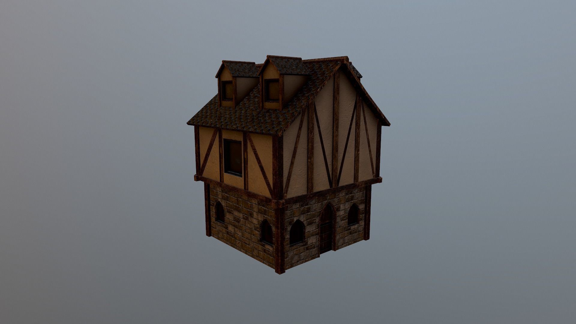 Medieval Village House 3 Low-poly 3D model_19