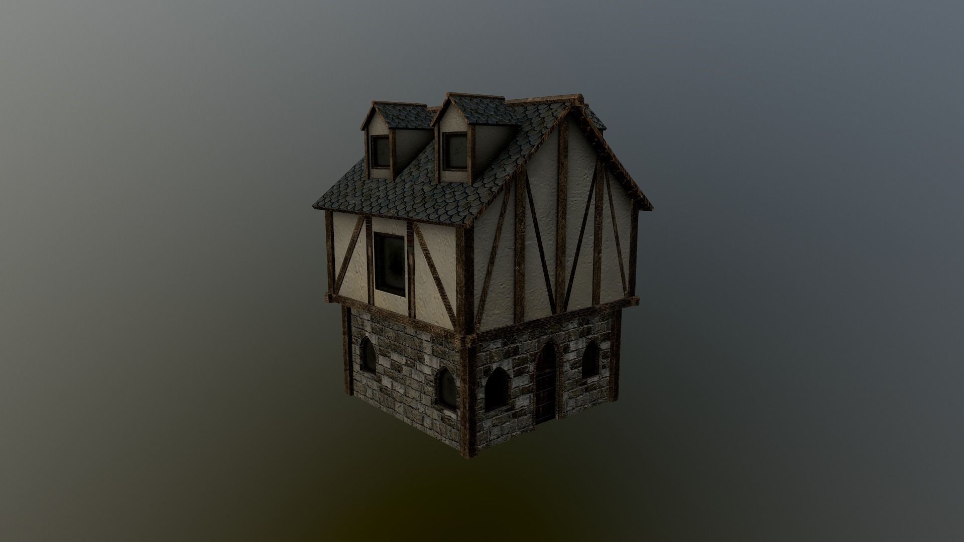 Medieval Village House 3 Low-poly 3D model_15