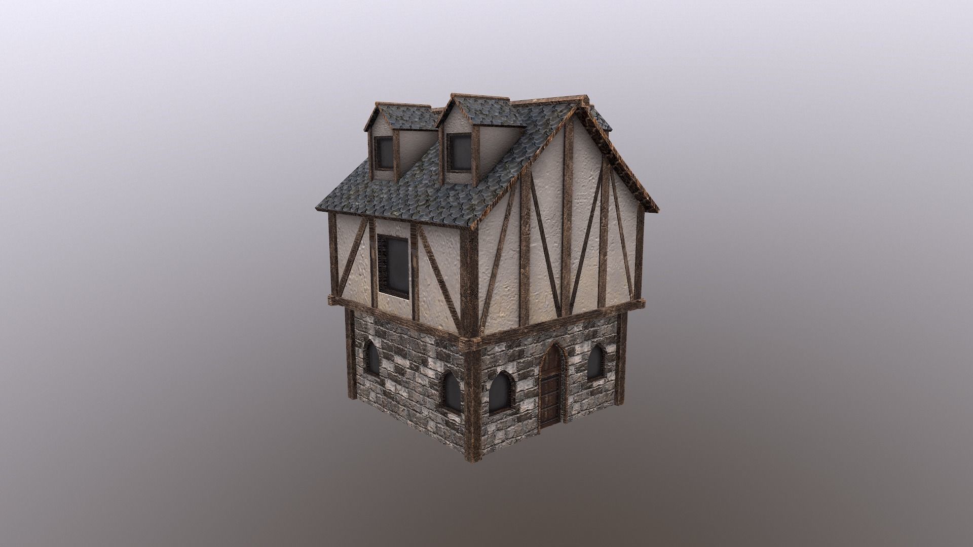 Medieval Village House 3 Low-poly 3D model_30
