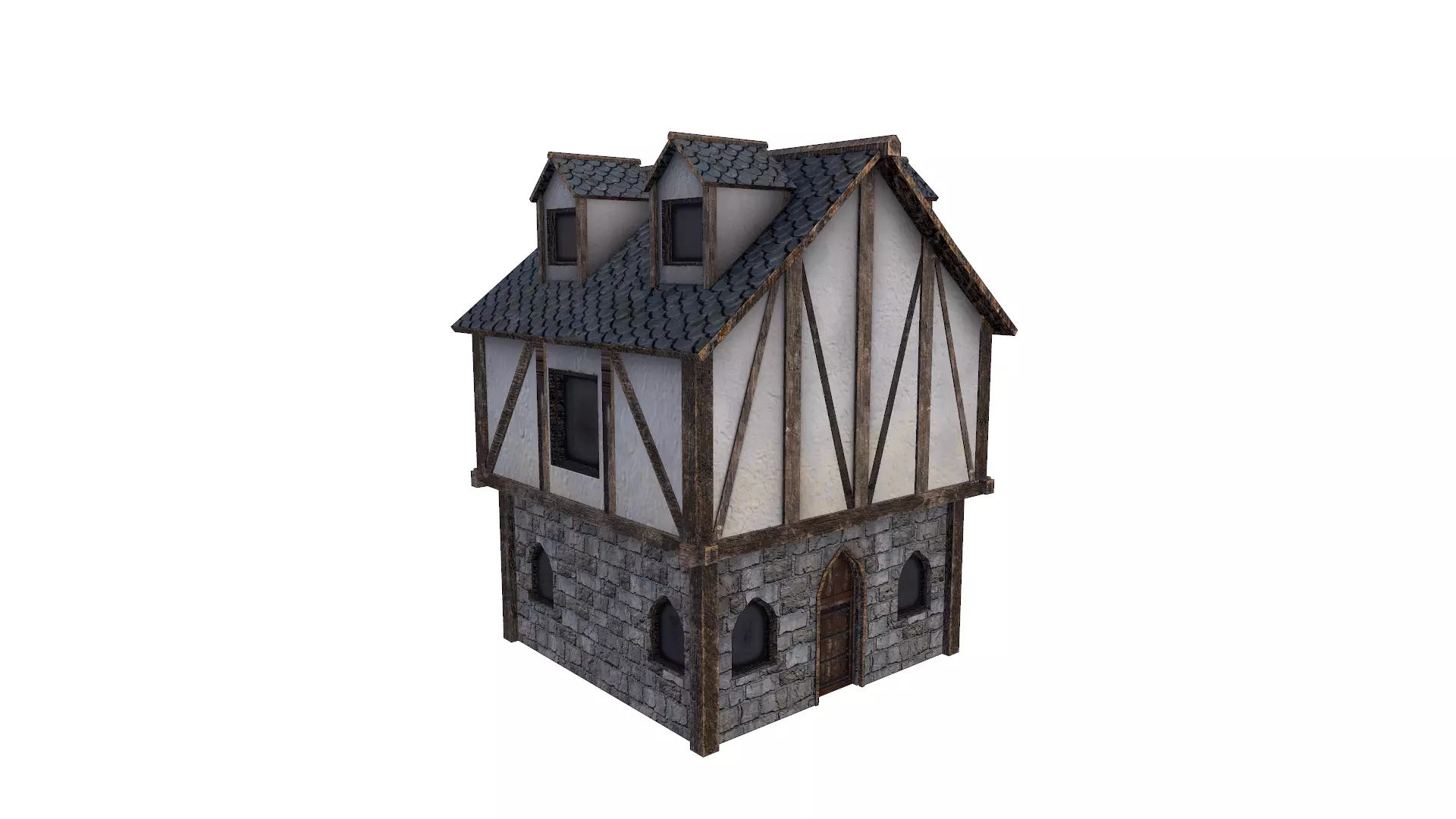 Medieval Village House 3 Low-poly 3D model_0