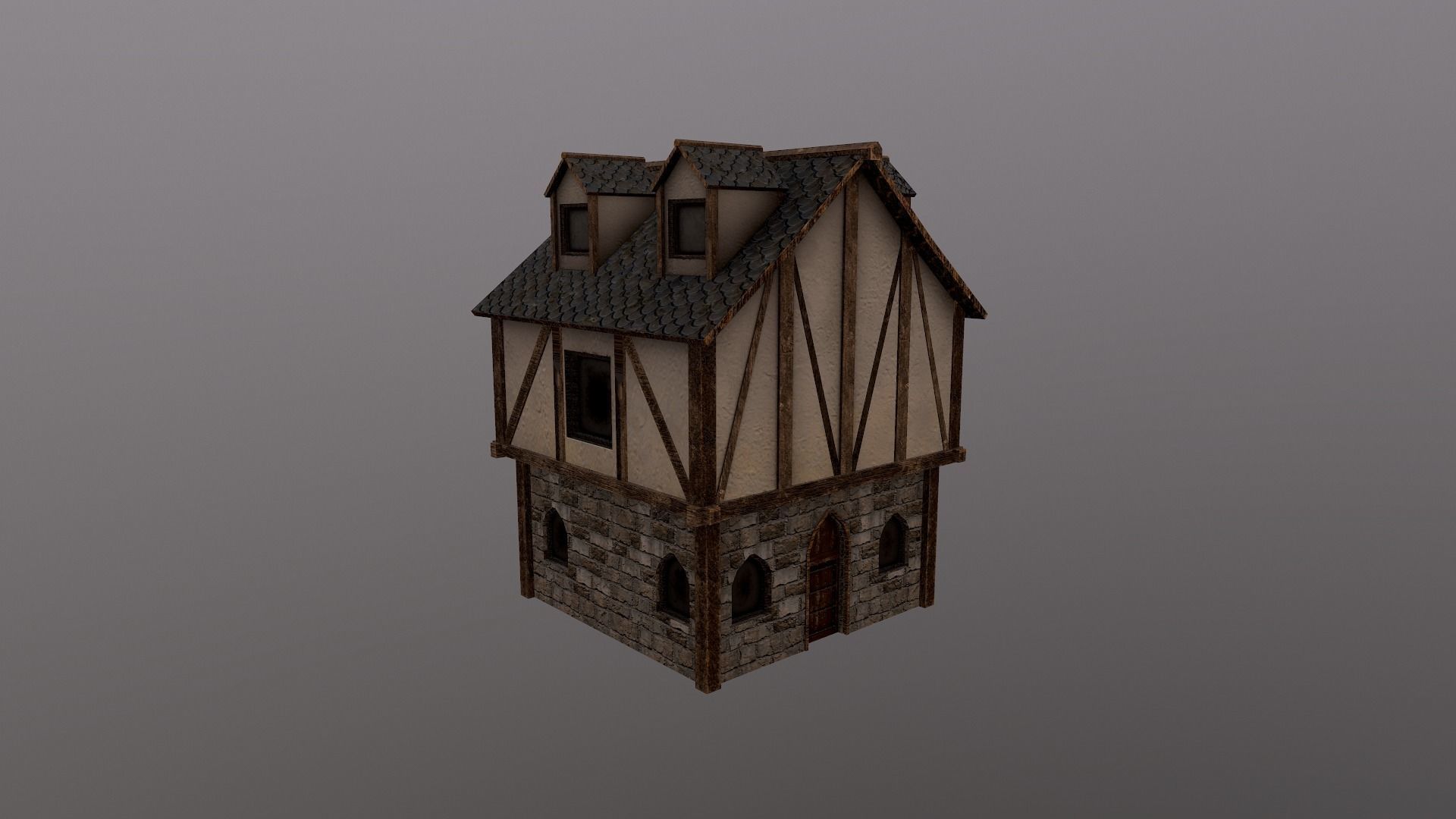 Medieval Village House 3 Low-poly 3D model_17