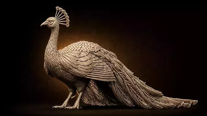 Peacock 3D Model  Realistic Bird Sculpture STL