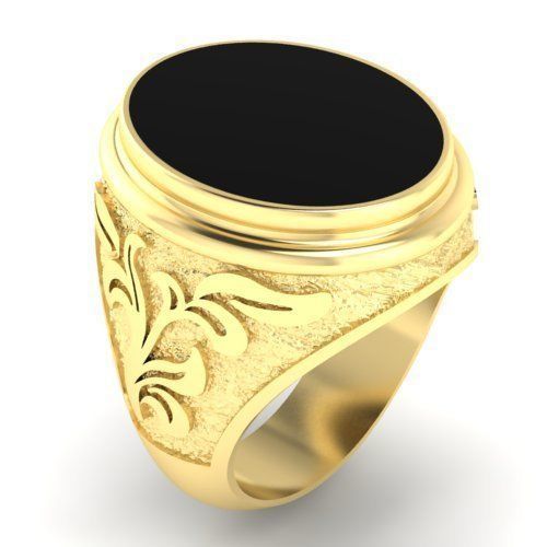 mens signet  ring with black onyx gem 3D print model_1