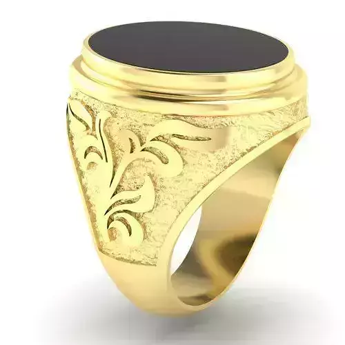 mens signet  ring with black onyx gem 3D print model