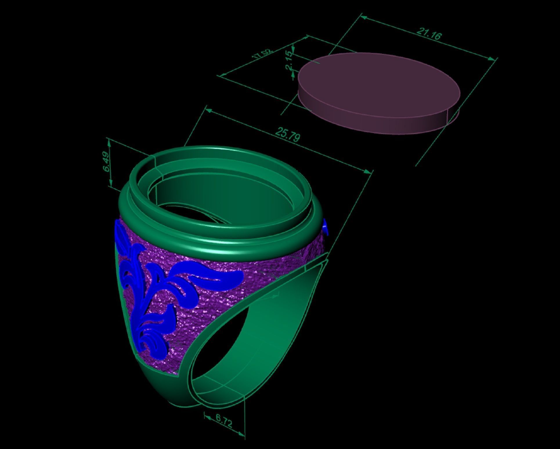 mens signet  ring with black onyx gem 3D print model_3