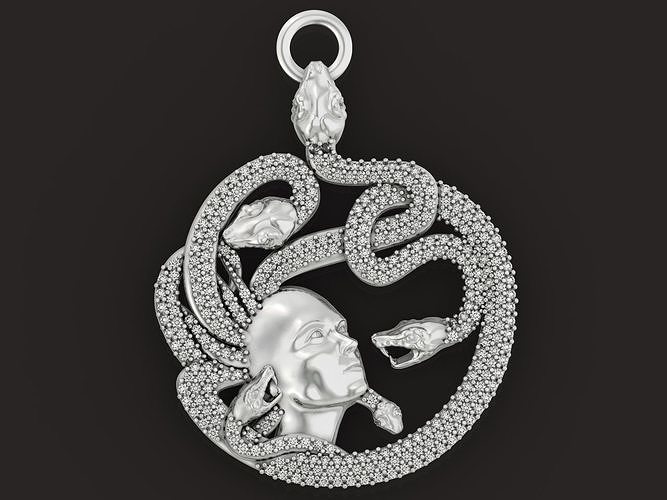 Pendant Gorgon Medusa with stones 243  amulet head with snakes  3D print model