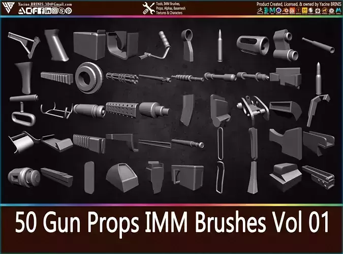 50 Gun Props IMM Brushes Volume 01 Low-poly 3D model