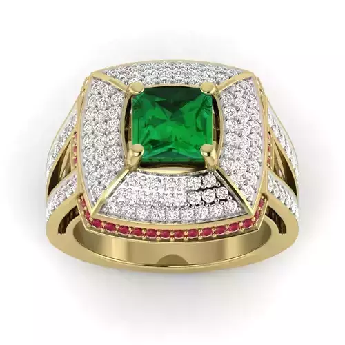 ring 3dm Render details emerald and ruby