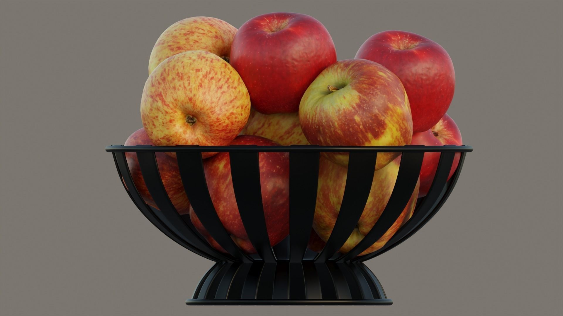 Stripe Fruit Bowl with apple 3D model_11