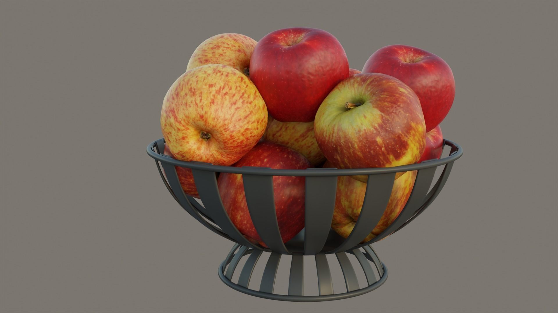 Stripe Fruit Bowl with apple 3D model_7