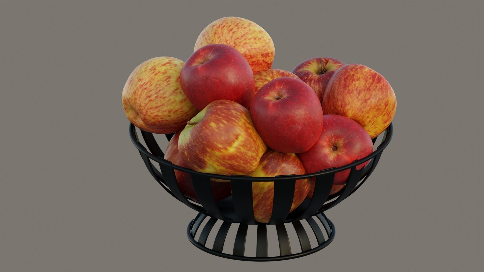 Stripe Fruit Bowl with apple 3D model_9