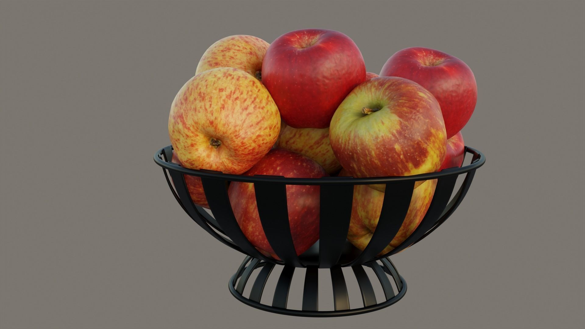 Stripe Fruit Bowl with apple 3D model_6
