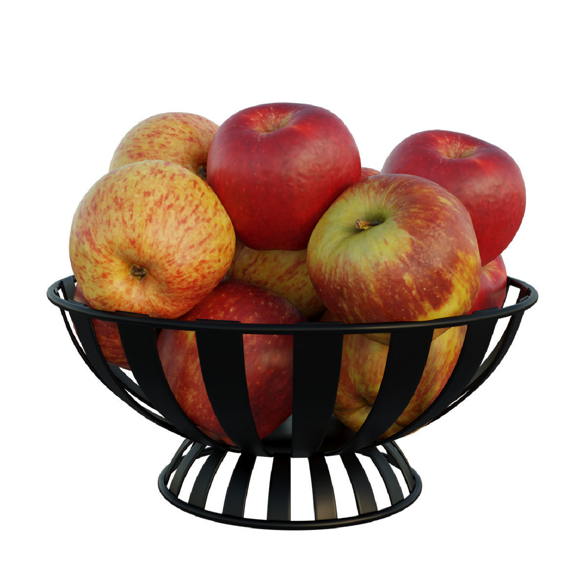 Stripe Fruit Bowl with apple 3D model_1