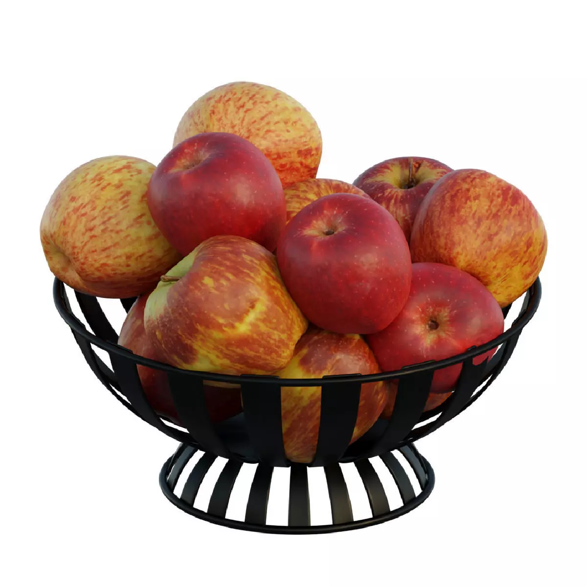 Stripe Fruit Bowl with apple 3D model_0