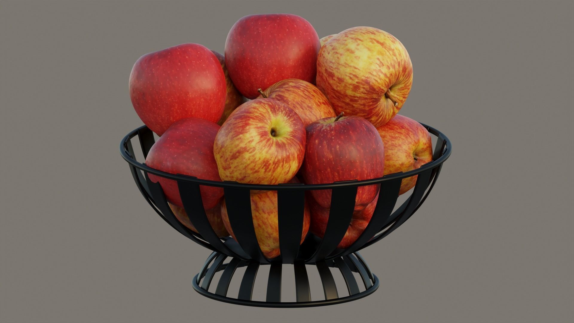 Stripe Fruit Bowl with apple 3D model_10