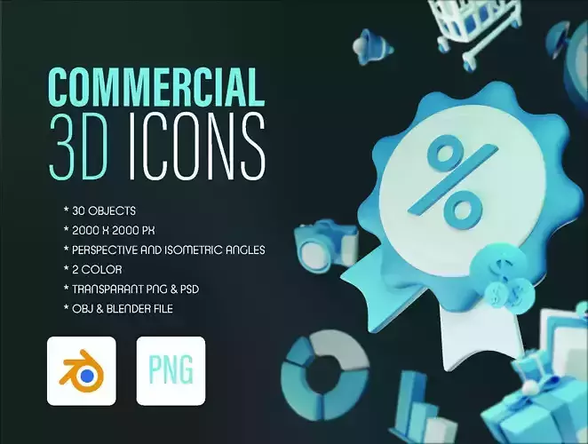 Commercial 3D Icons Low-poly 3D model