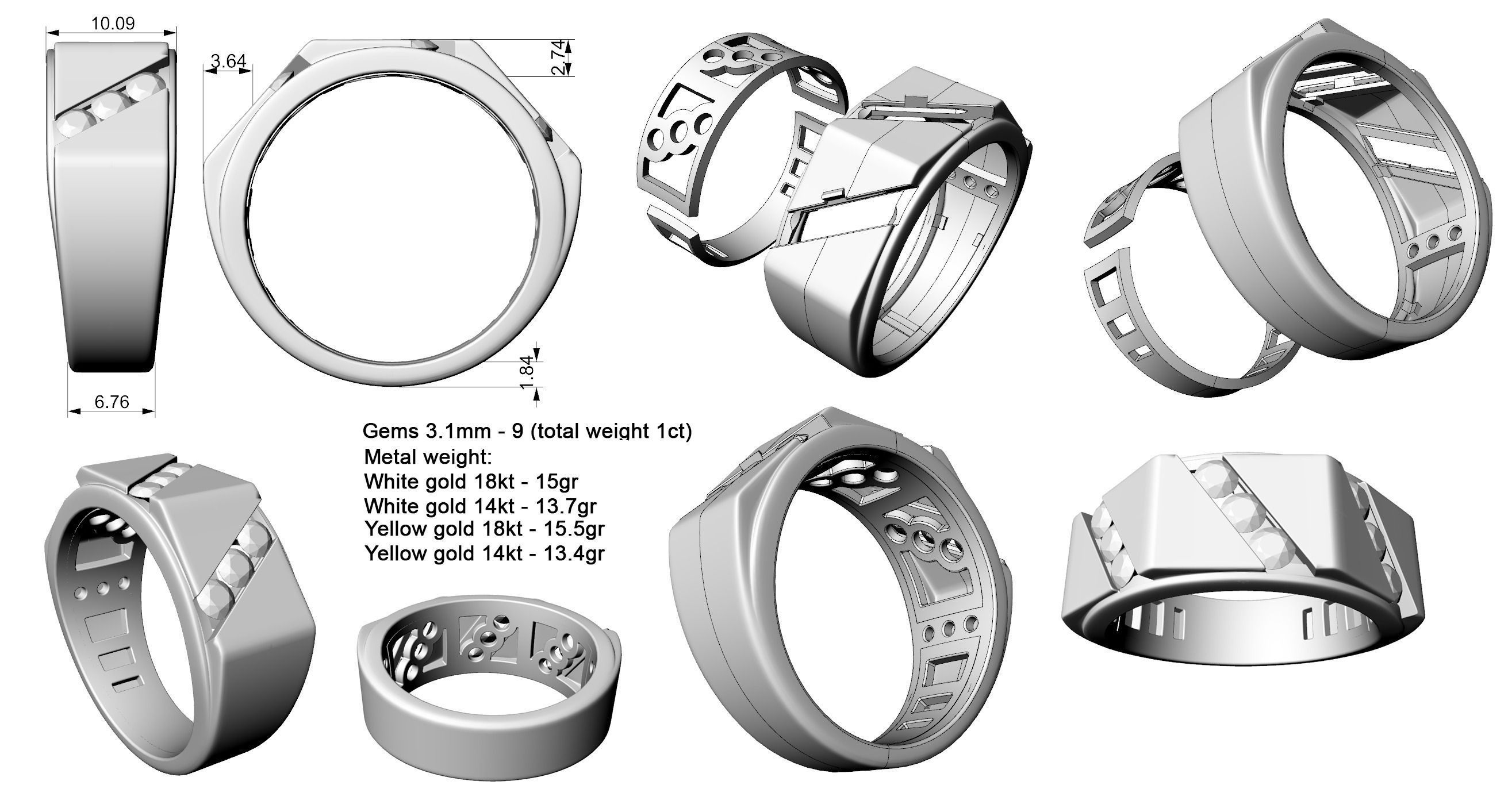 3 diamond lines REVV ring 21mm 3D print model_1