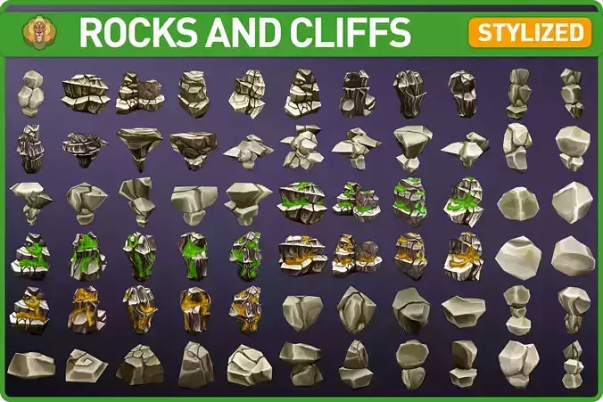 Stylized Rocks and Cliffs Low-poly 3D model