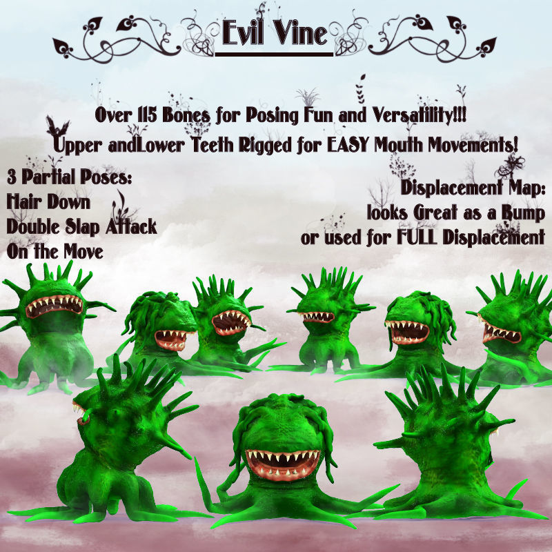 Evil Vine Fantasy Character Rigged for Animation Poser Daz 3D model_2