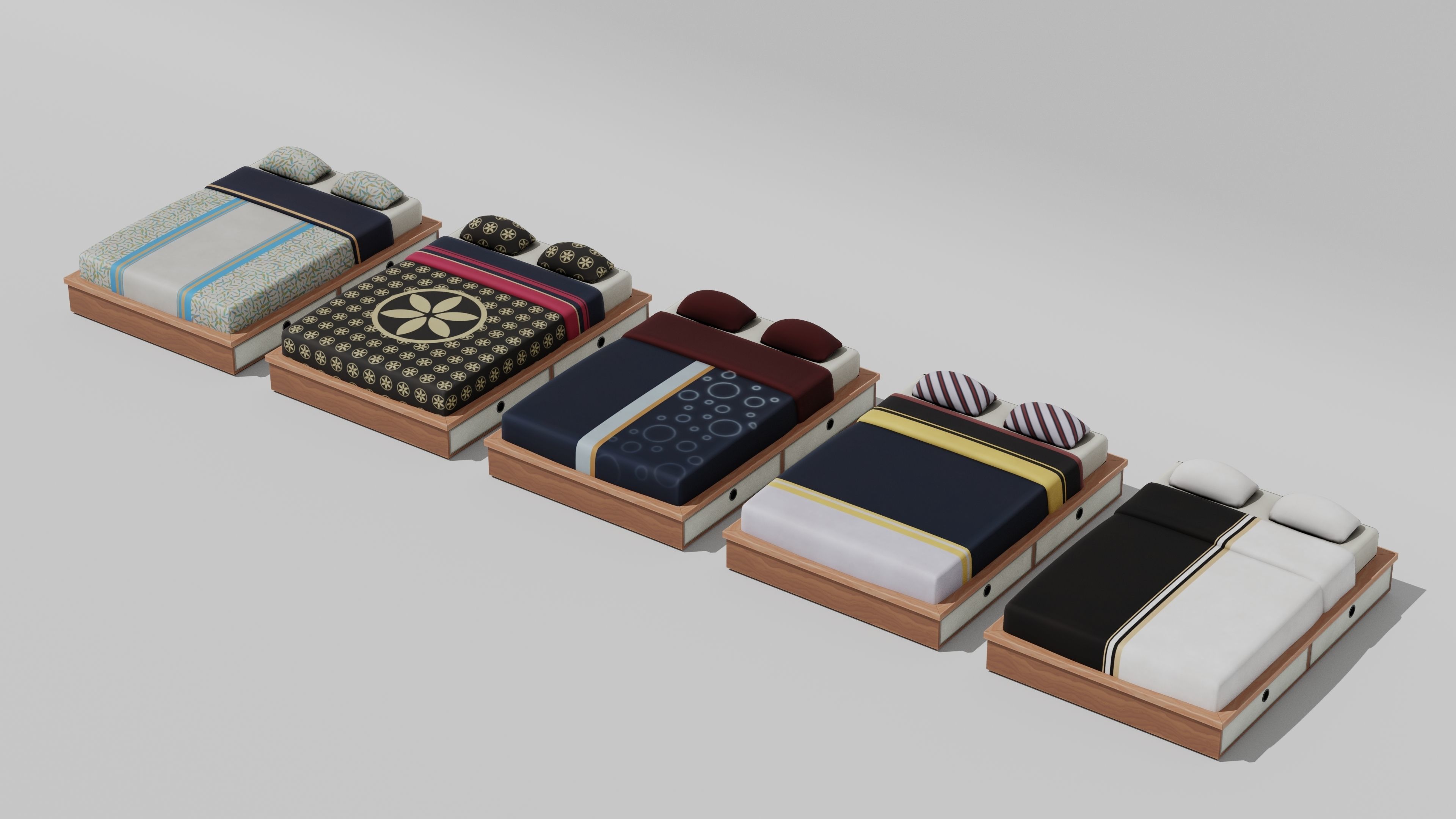 Japanese Furniture Kit - Bed Low-poly 3D model_2