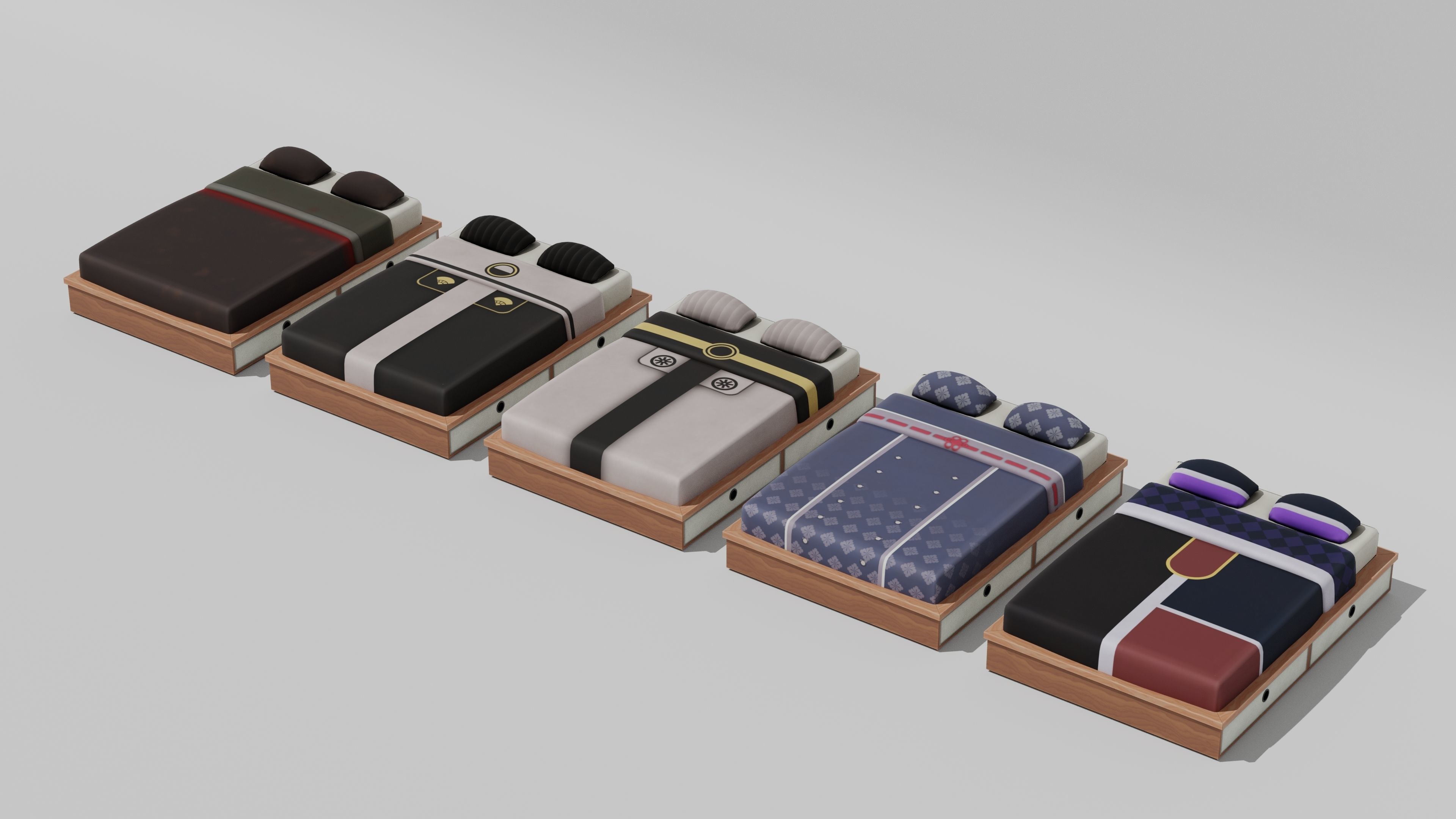 Japanese Furniture Kit - Bed Low-poly 3D model_4
