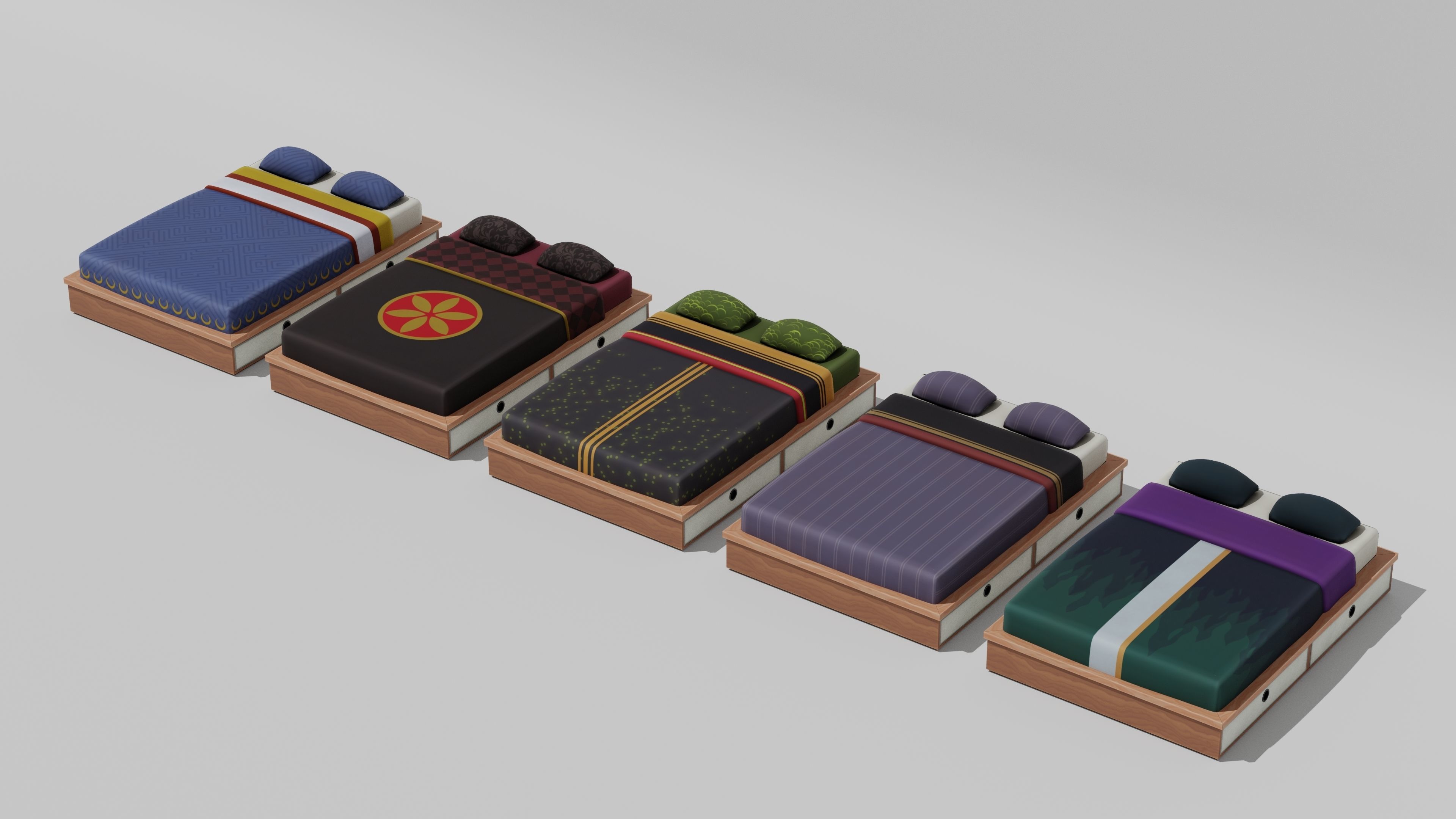 Japanese Furniture Kit - Bed Low-poly 3D model_1