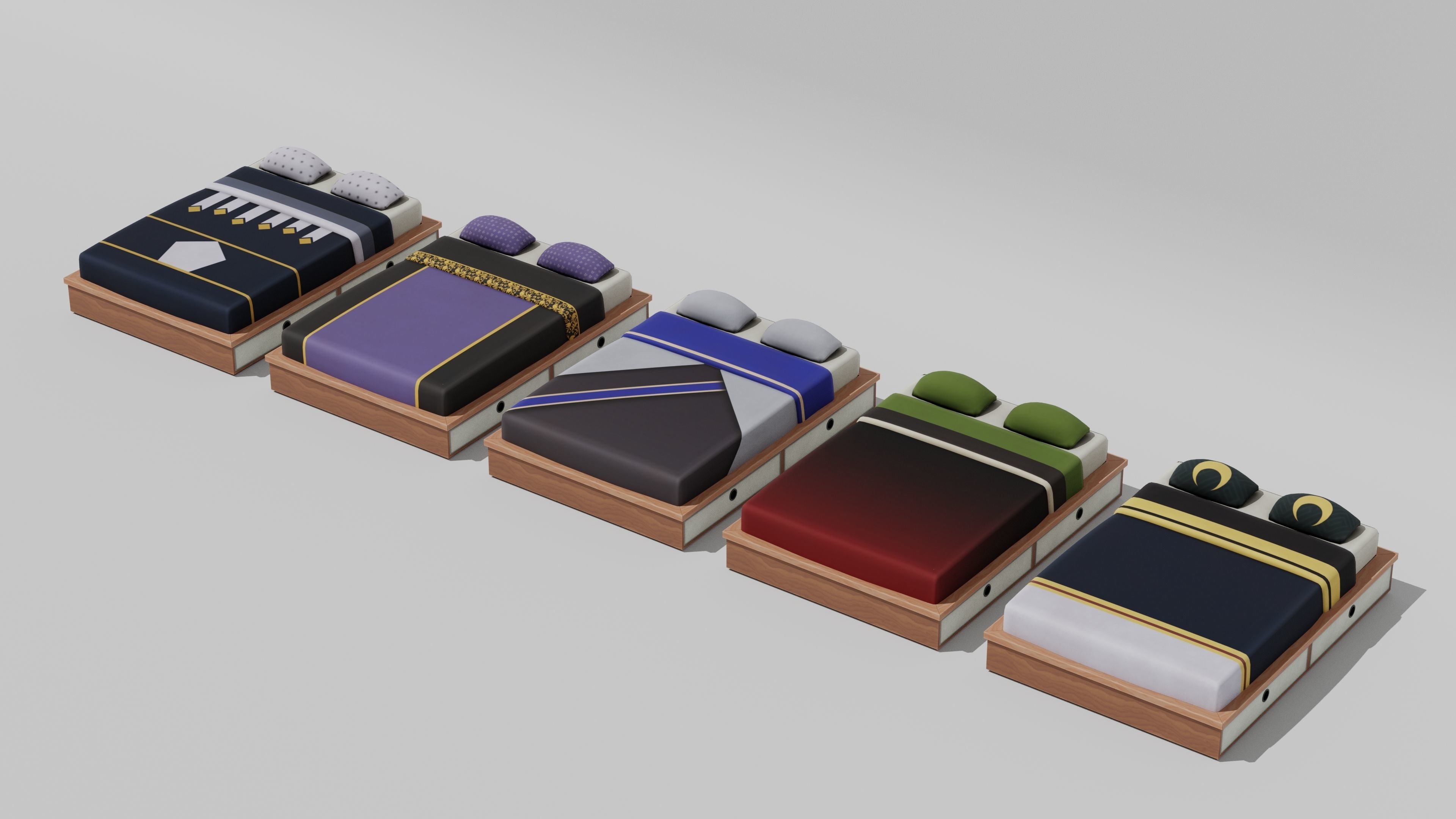 Japanese Furniture Kit - Bed Low-poly 3D model_3