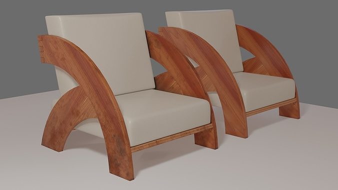 Wood and leather modern chair Low-poly 3D model