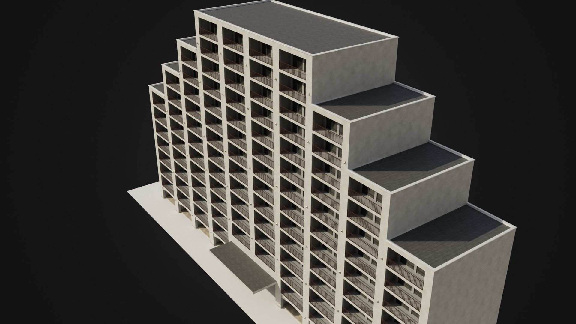 Apartment Building  02 Low-poly 3D model_38
