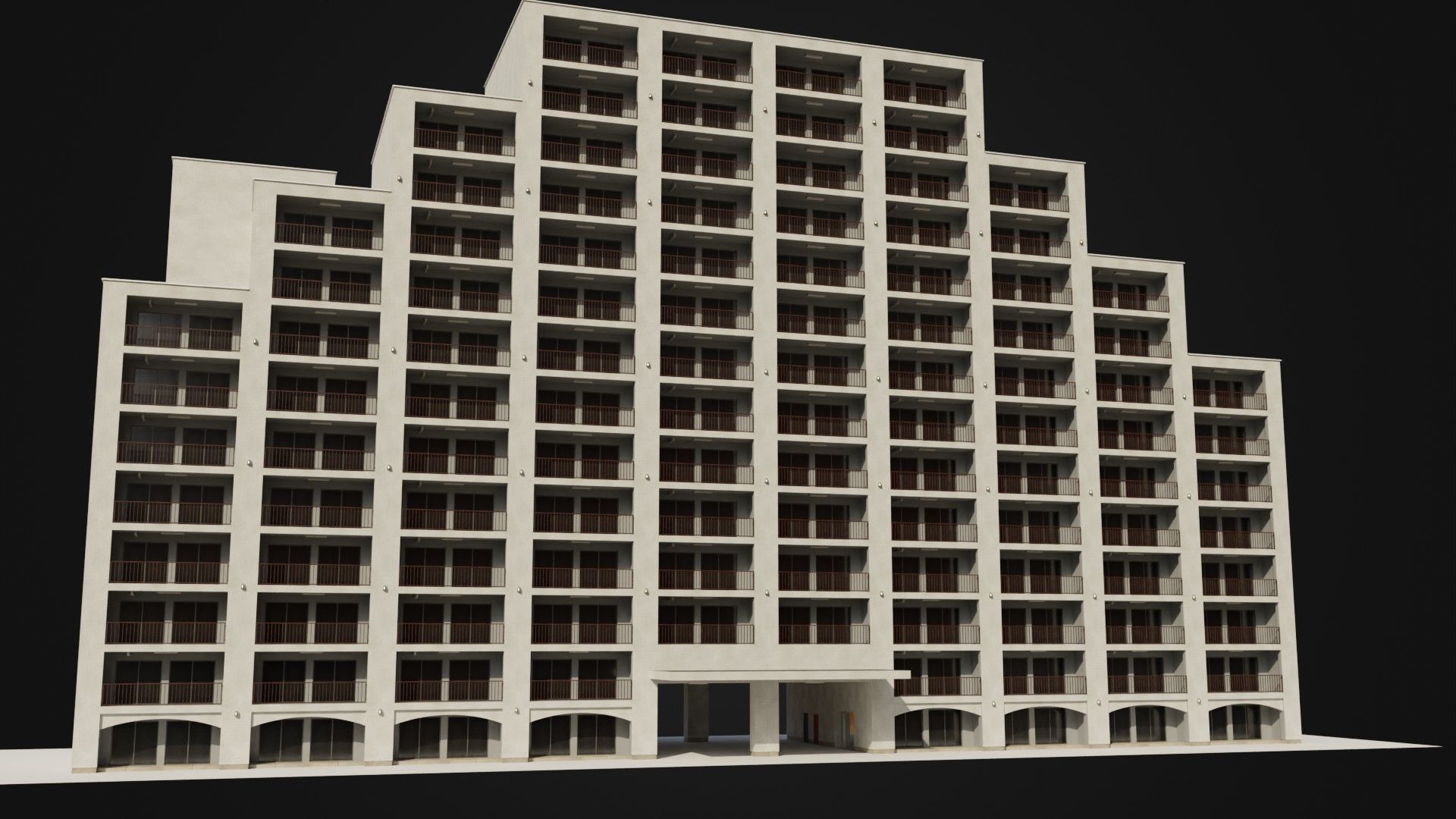 Apartment Building  02 Low-poly 3D model_7
