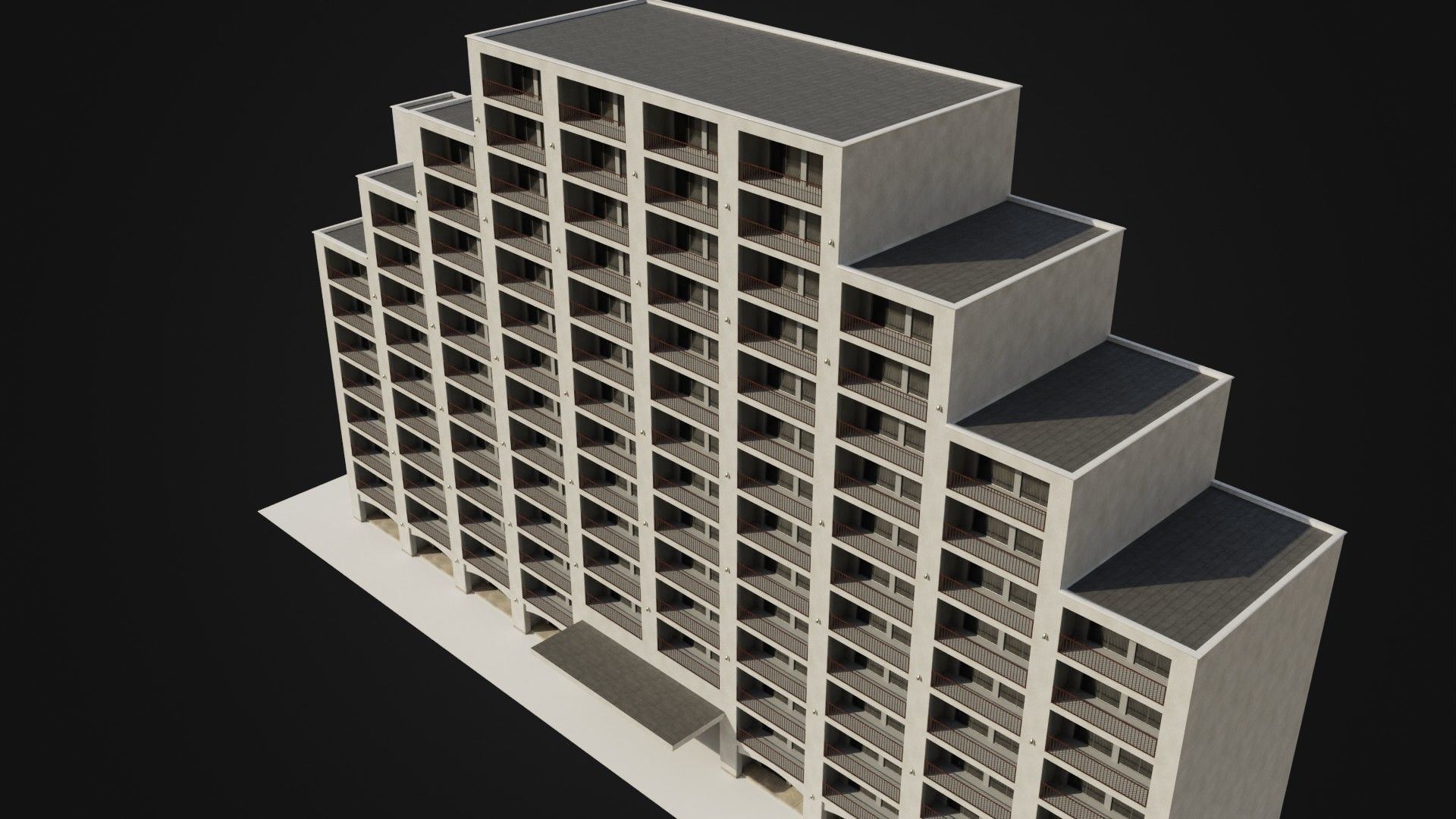 Apartment Building  02 Low-poly 3D model_39