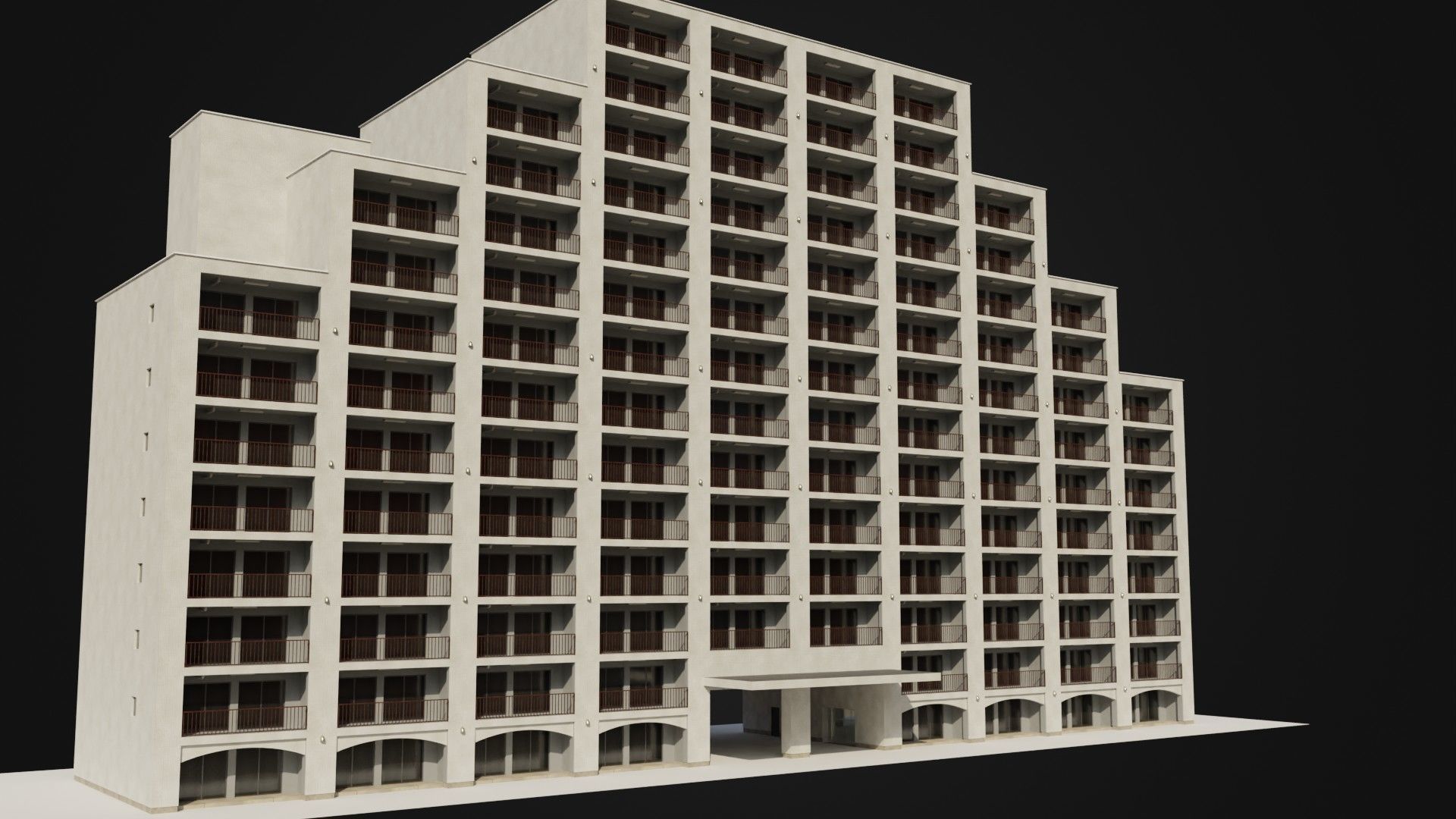 Apartment Building  02 Low-poly 3D model_9