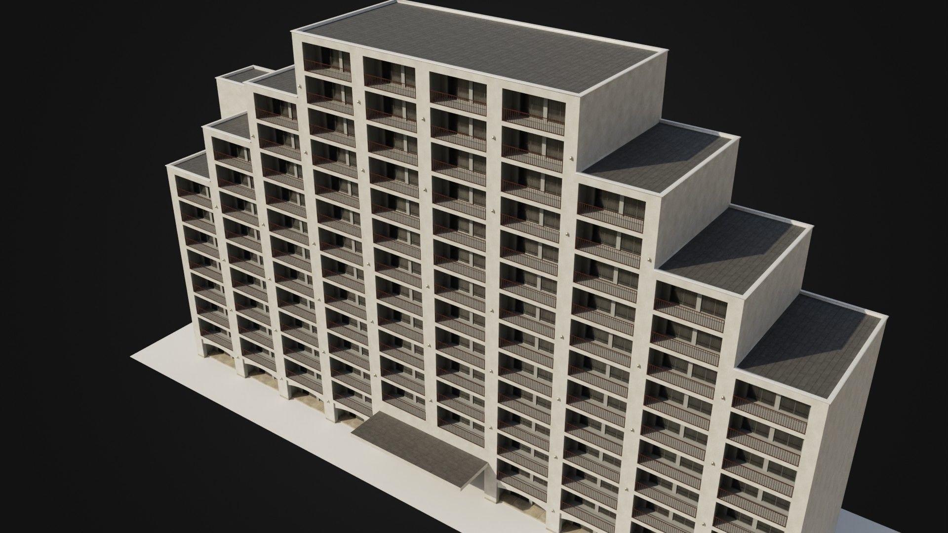 Apartment Building  02 Low-poly 3D model_40