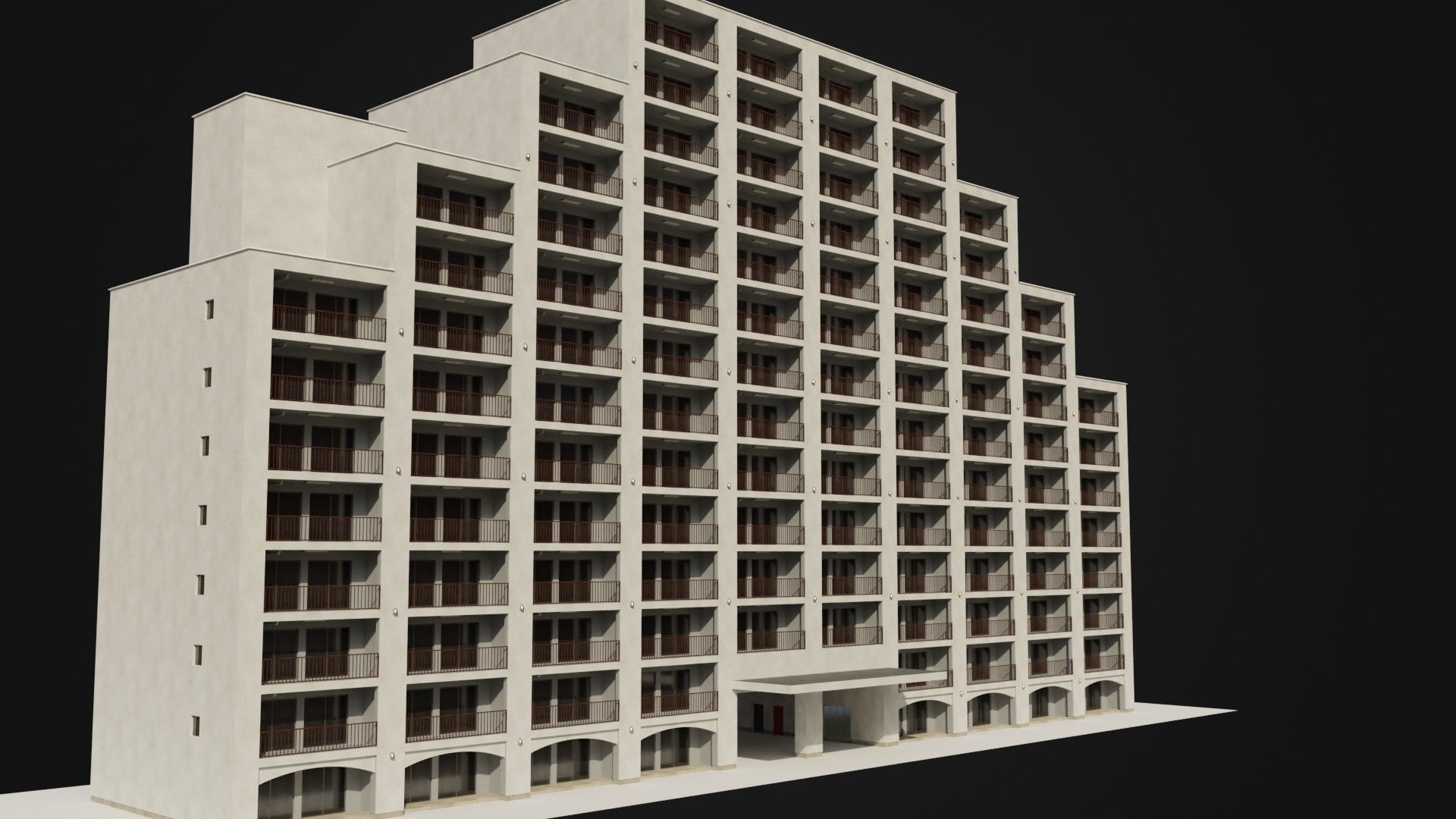 Apartment Building  02 Low-poly 3D model_10