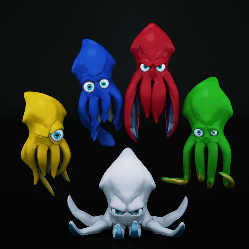 Squiddy octopus with eyes 3D model_2