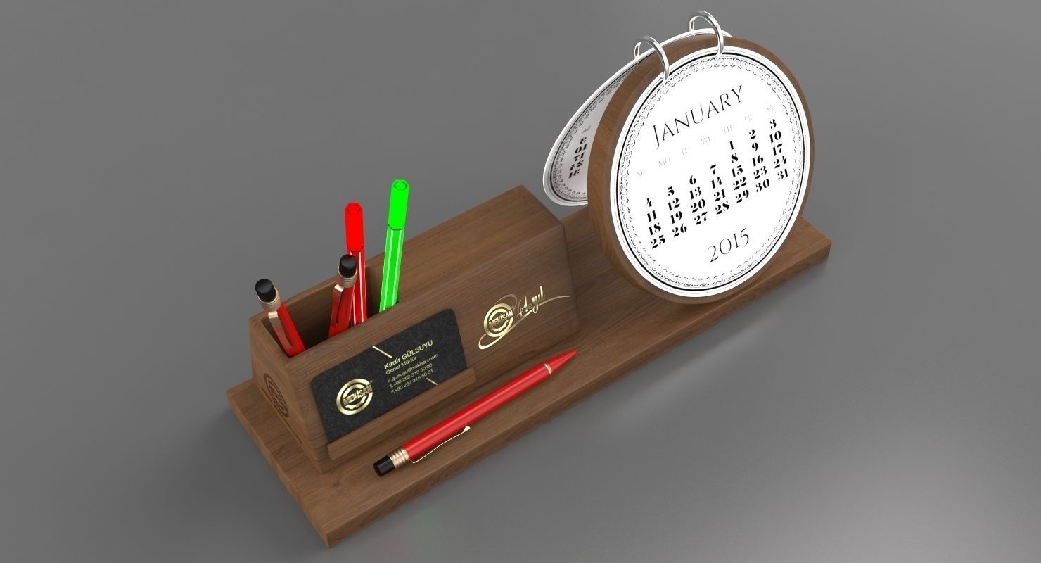 Wooden Desktop Calendar 3D model_3