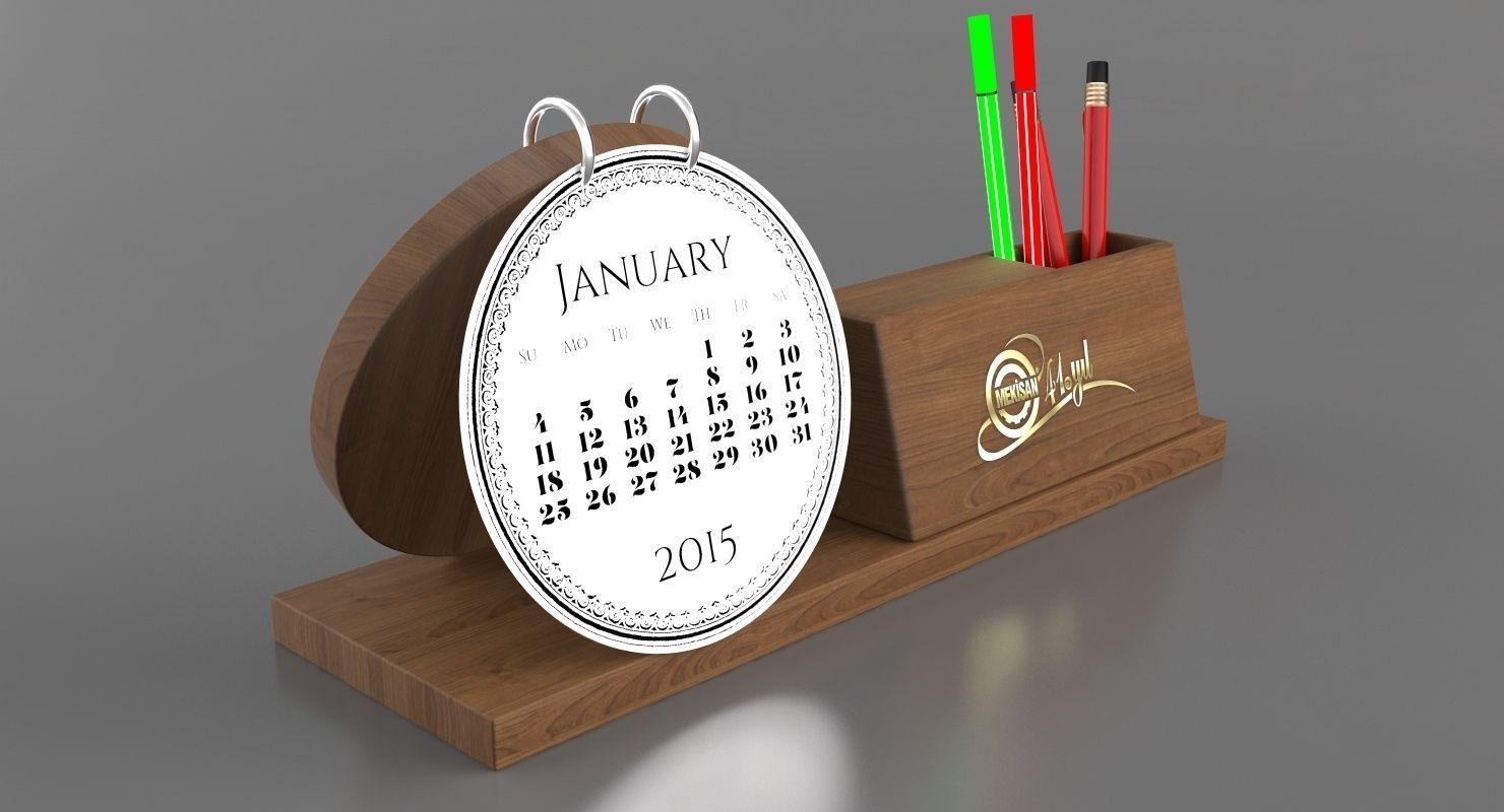 Wooden Desktop Calendar 3D model_6
