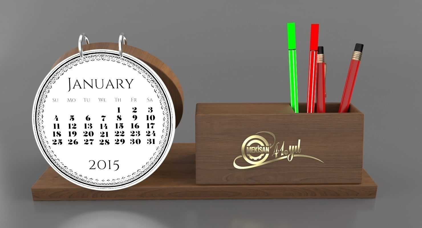 Wooden Desktop Calendar 3D model_8