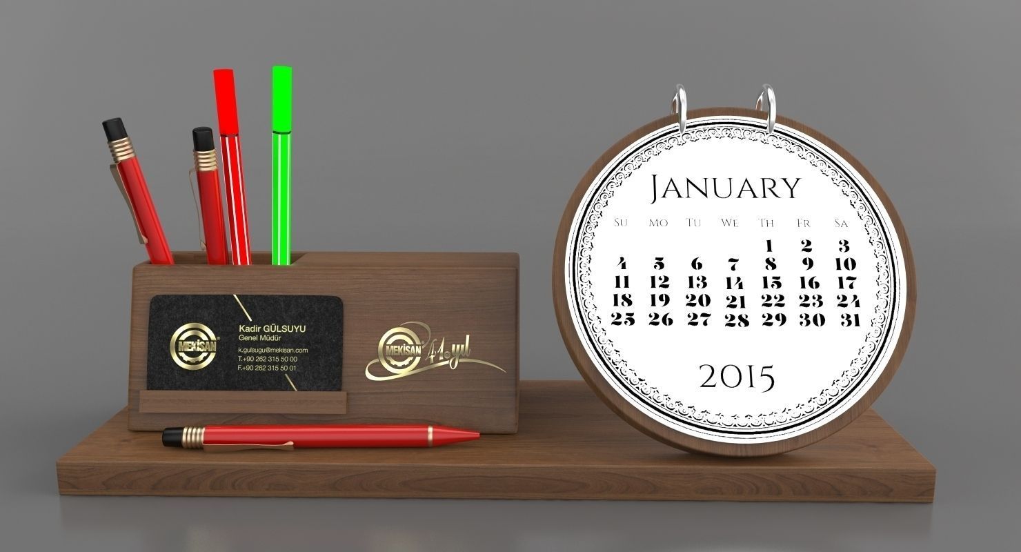 Wooden Desktop Calendar 3D model_2