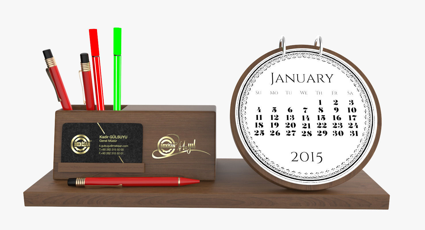 Wooden Desktop Calendar 3D model_1