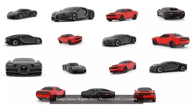 Dodge Demon Bugatti Chiron Porsche 918 3D Model Collection