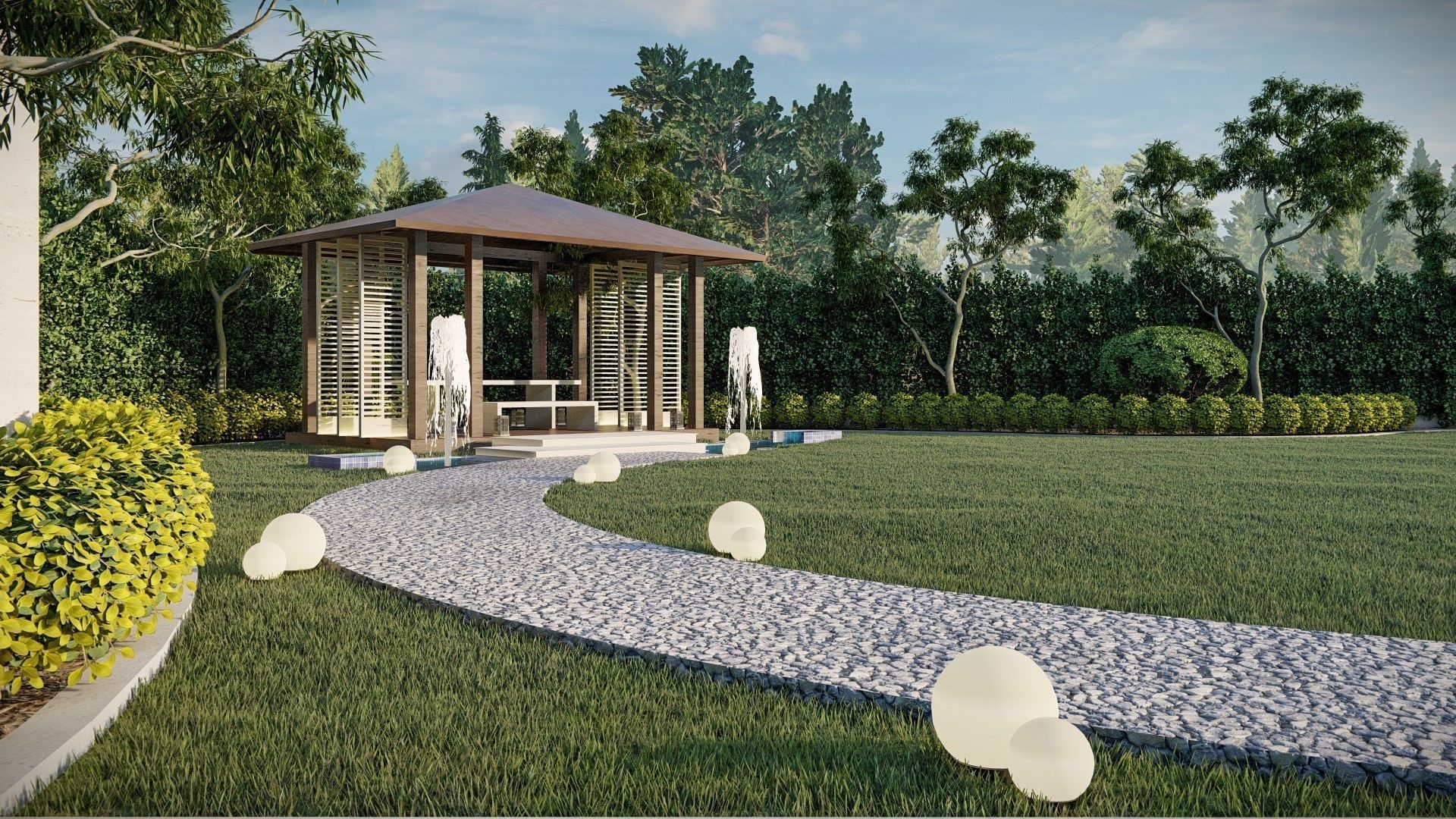 Luxury garden plant of contemporary house  Low-poly 3D model_4