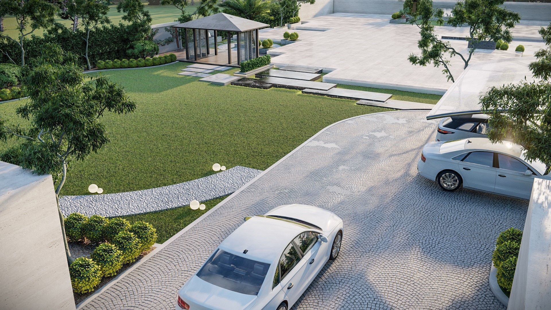 Luxury garden plant of contemporary house  Low-poly 3D model_1