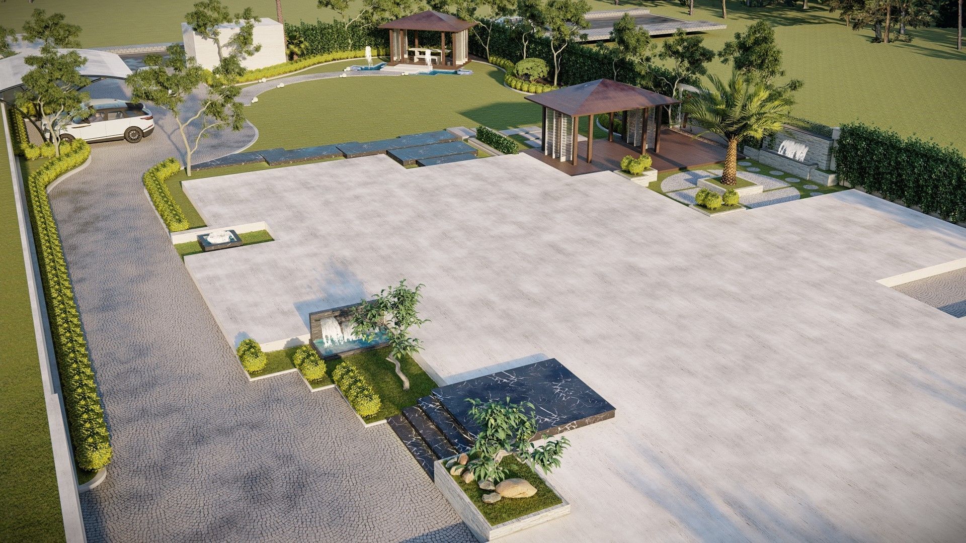 Luxury garden plant of contemporary house  Low-poly 3D model_2