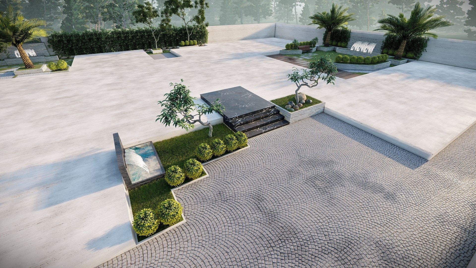 Luxury garden plant of contemporary house  Low-poly 3D model_8