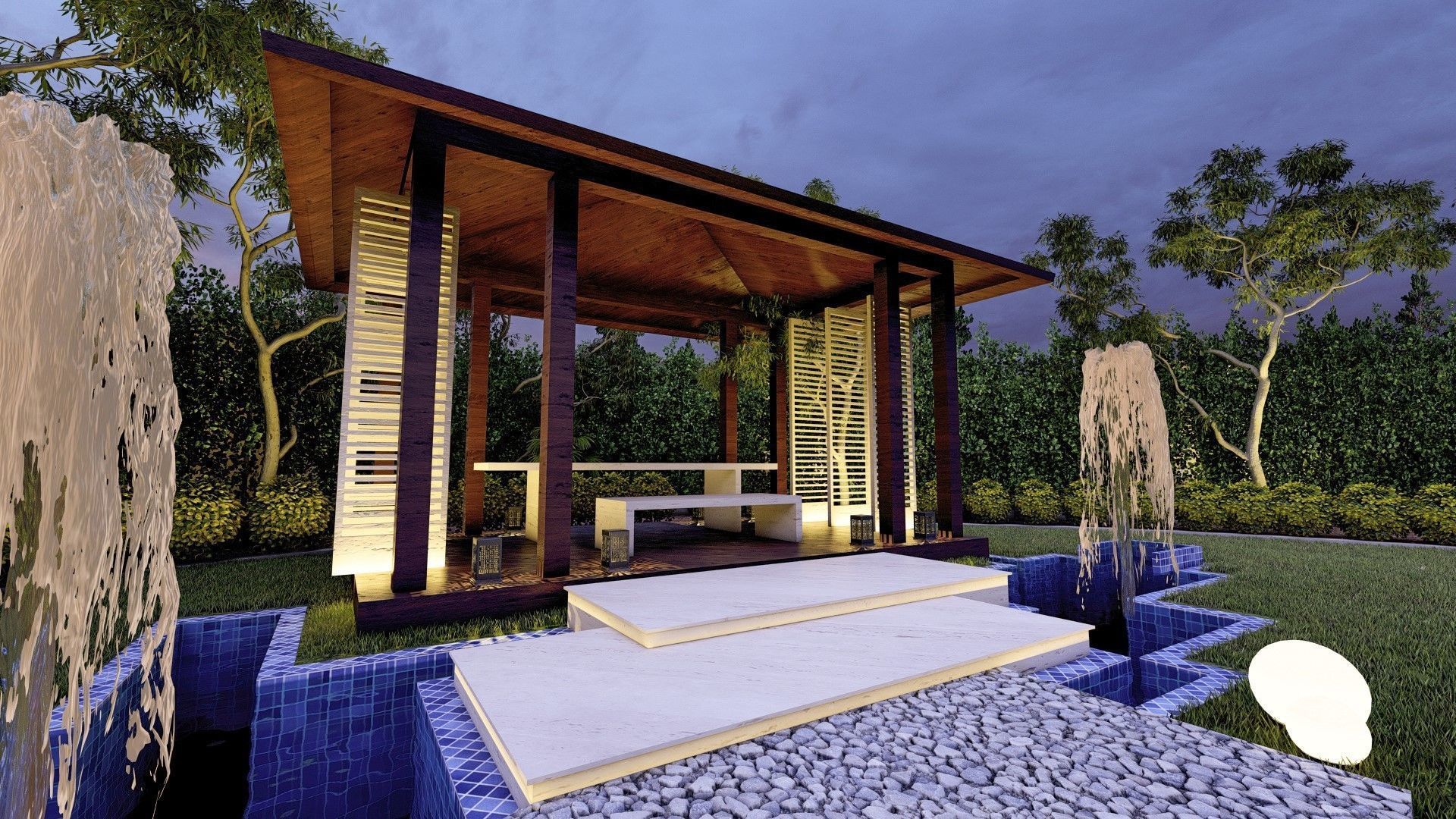 Luxury garden plant of contemporary house  Low-poly 3D model_5