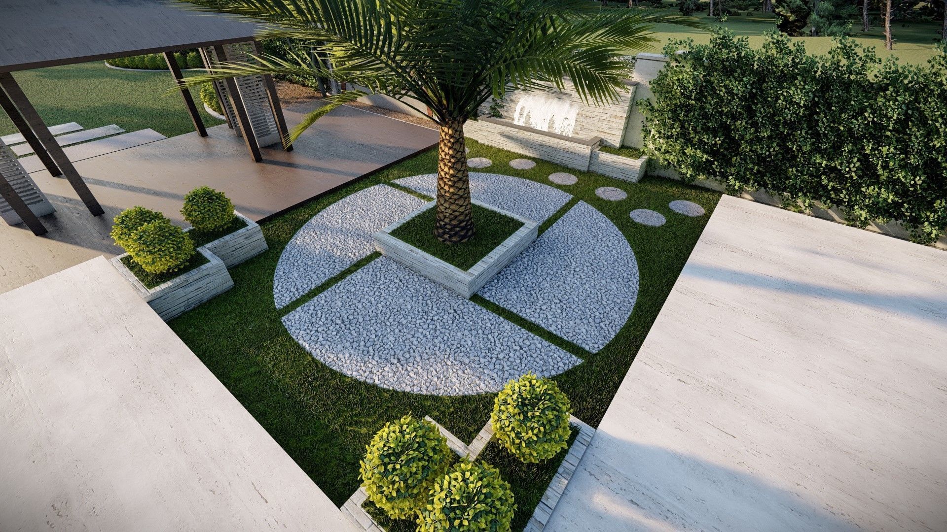 Luxury garden plant of contemporary house  Low-poly 3D model_7